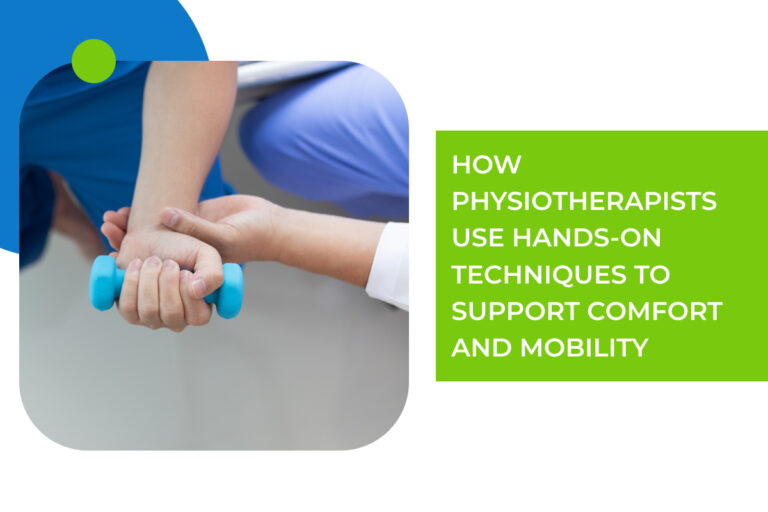 A therapist helps a woman lift a weight. How Physiotherapists Use Hands-On Techniques to Support Comfort and Mobility
